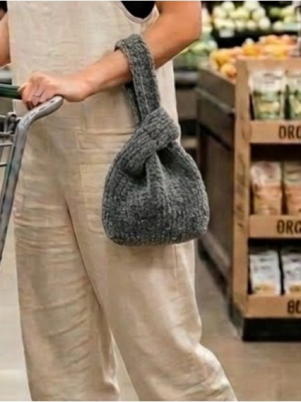 Handmade Multicolor Crochet Knot Bag - Gray Plush NWOT